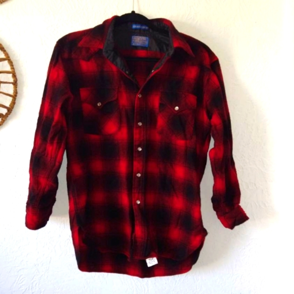 Vintage Pendleton Buffalo Wool Button Down Plaid … - image 2